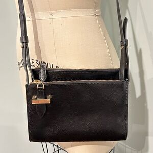 Lodis Stephanie RFID Trisha Double Zip Crossbody Bag in Black Italian Leather